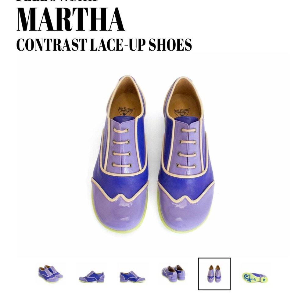 LAST Fluevog Martha Fellowship Lace Up Purple Neon Green 7.5 7 Leather Retro - Picture 3 of 15